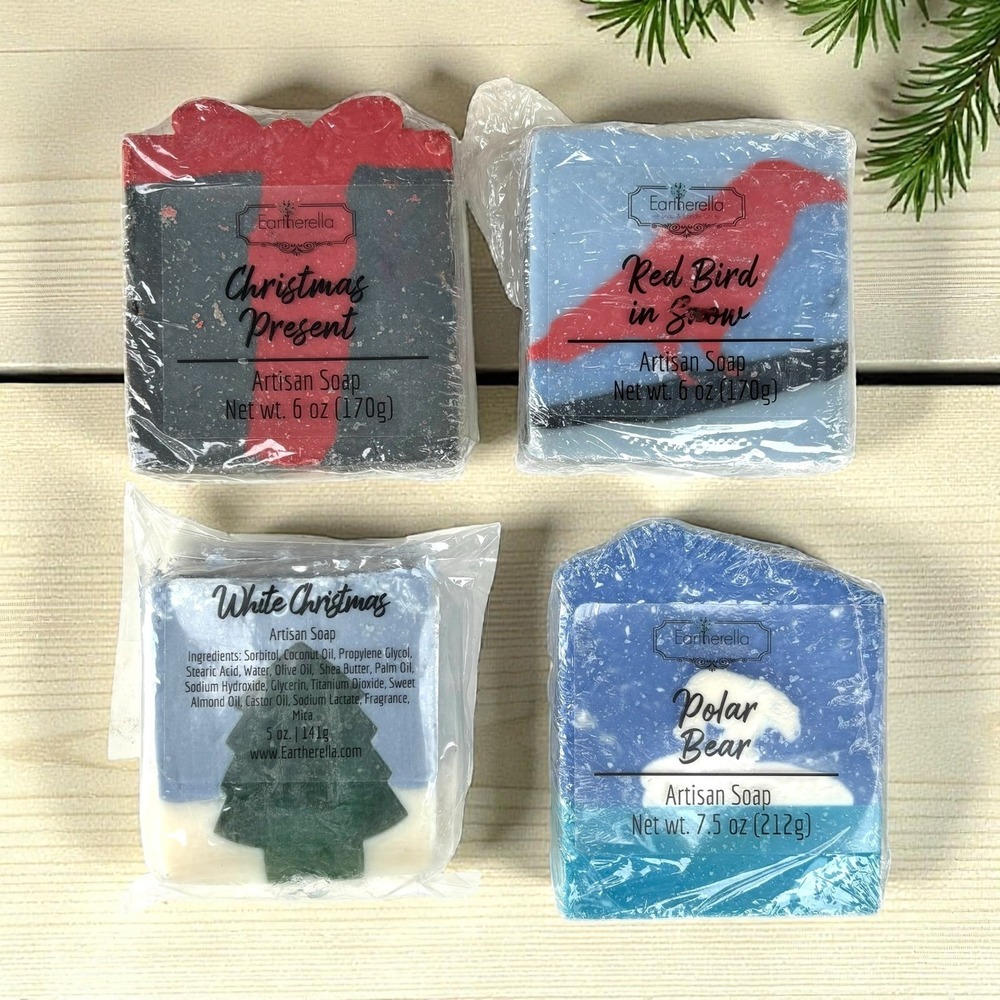 Set Of‎ 4 Eartherella Artisan Soaps Winter Theme Natural Ingredients
